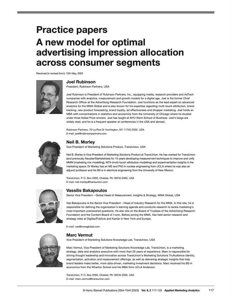 A new model for optimal advertising impression allocation across consumer segments